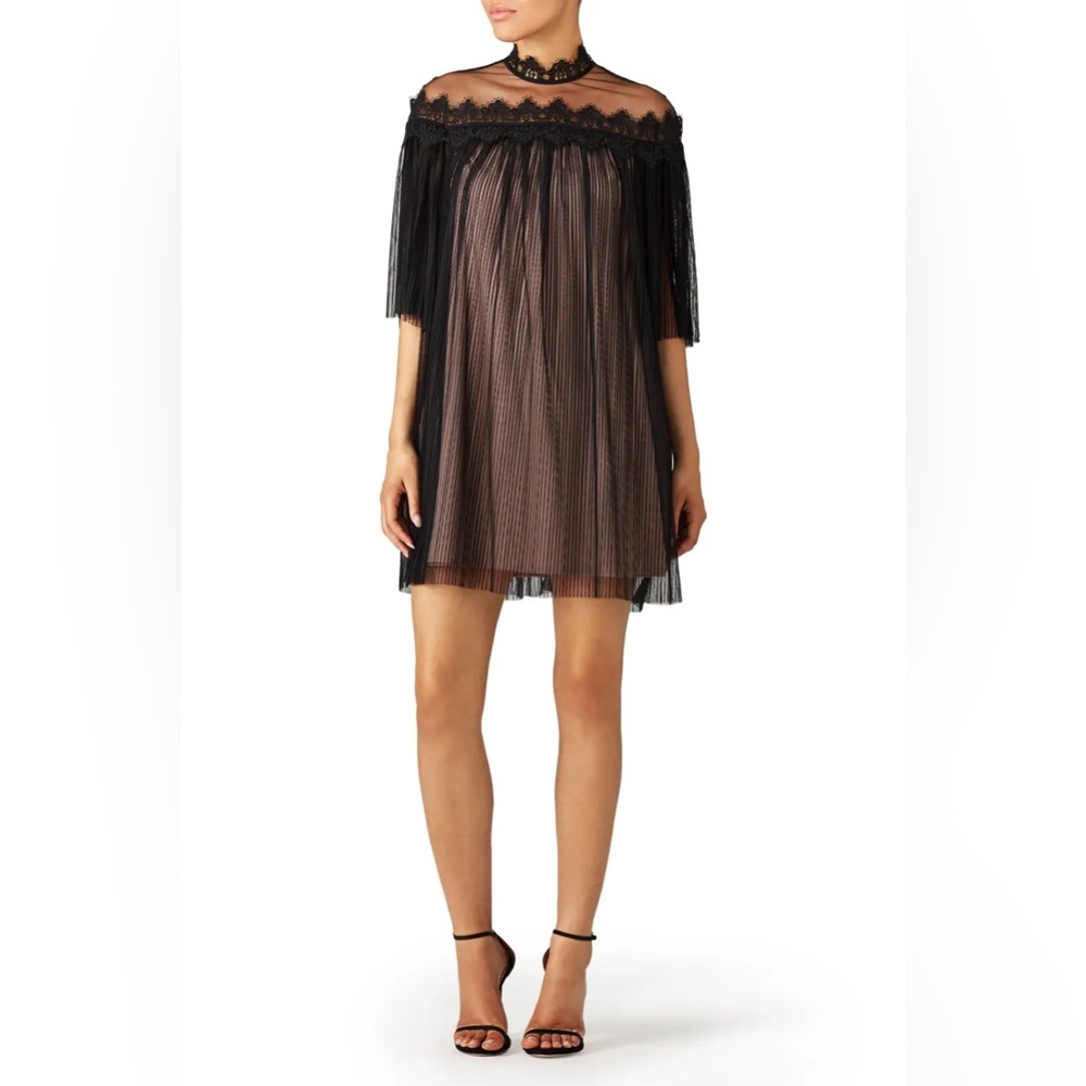Nha Khanh Black Tulle Shift Lulu High Neckline Lace Collar Zipper Dress size 4